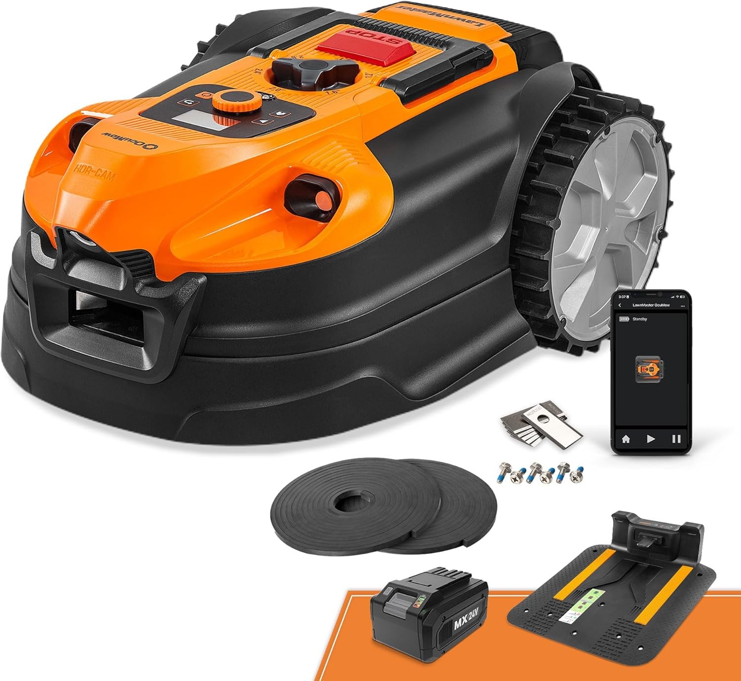 LawnMaster OcuMow™ VBRM701YAMIDR Perimeter Wire Free Robot Lawn Mower Cuts Small gallery