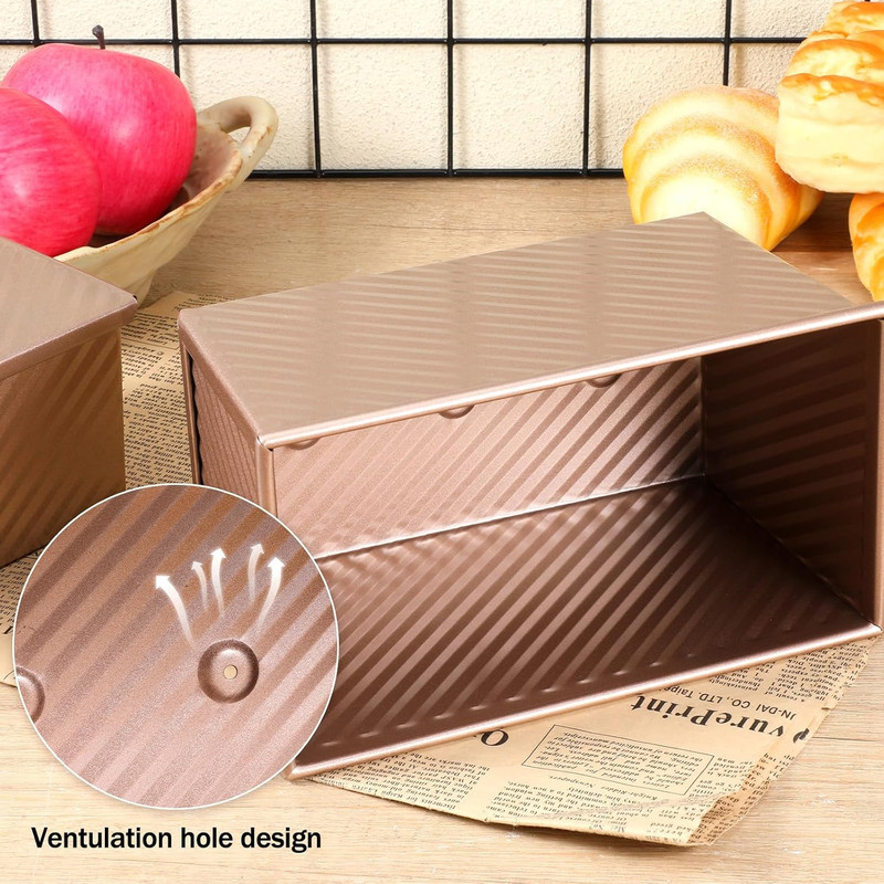 2 Pack Pullman Loaf Pan with Lid, Non-Stick Bread Pan for Sourdough | 2.2 lb & 1 gallery