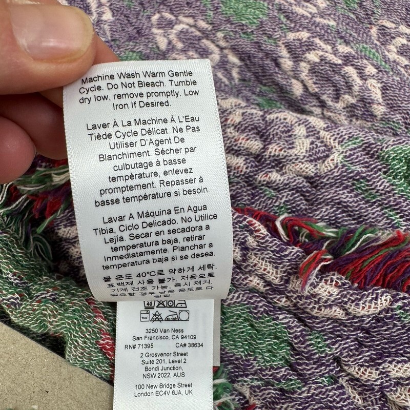 GreenRow Pia Patterned Cotton Woven Blanket Throw 50”x60” Green Pink Purple OB gallery