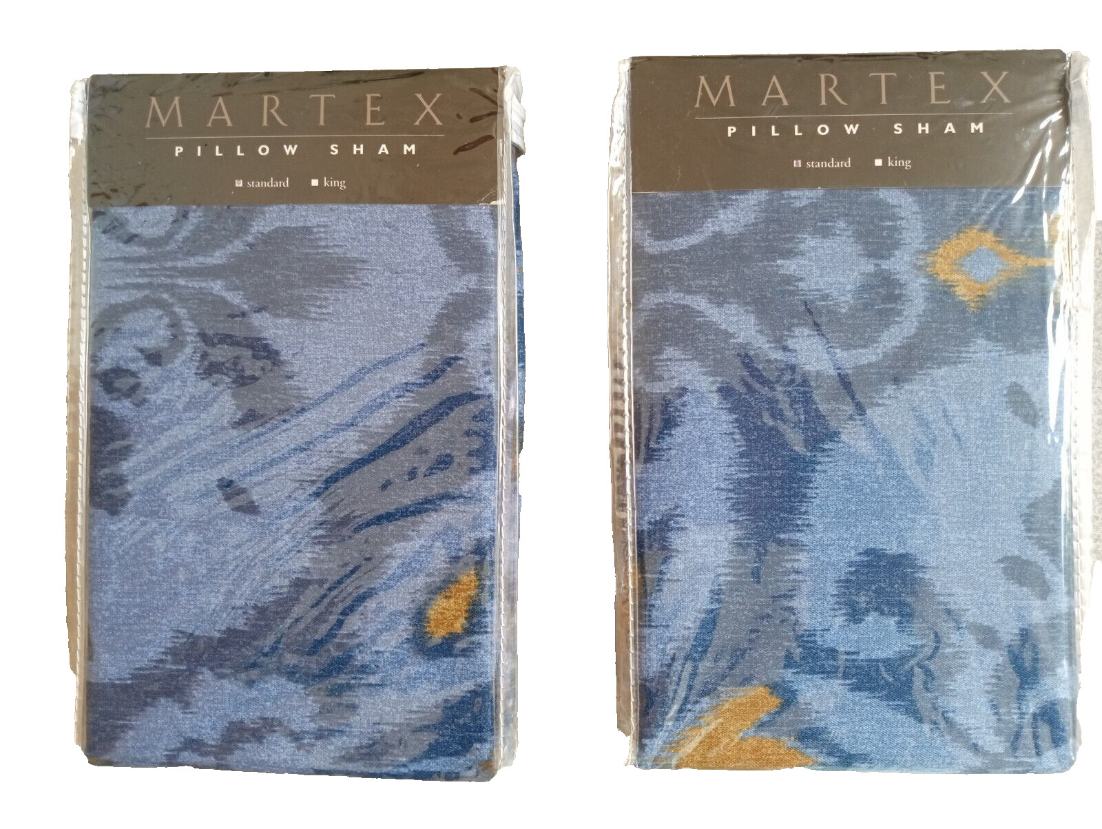 2 MARTEX Kathmandu Standard Pillow Shams, Blue & Gold, Polyester Cotton Blend gallery