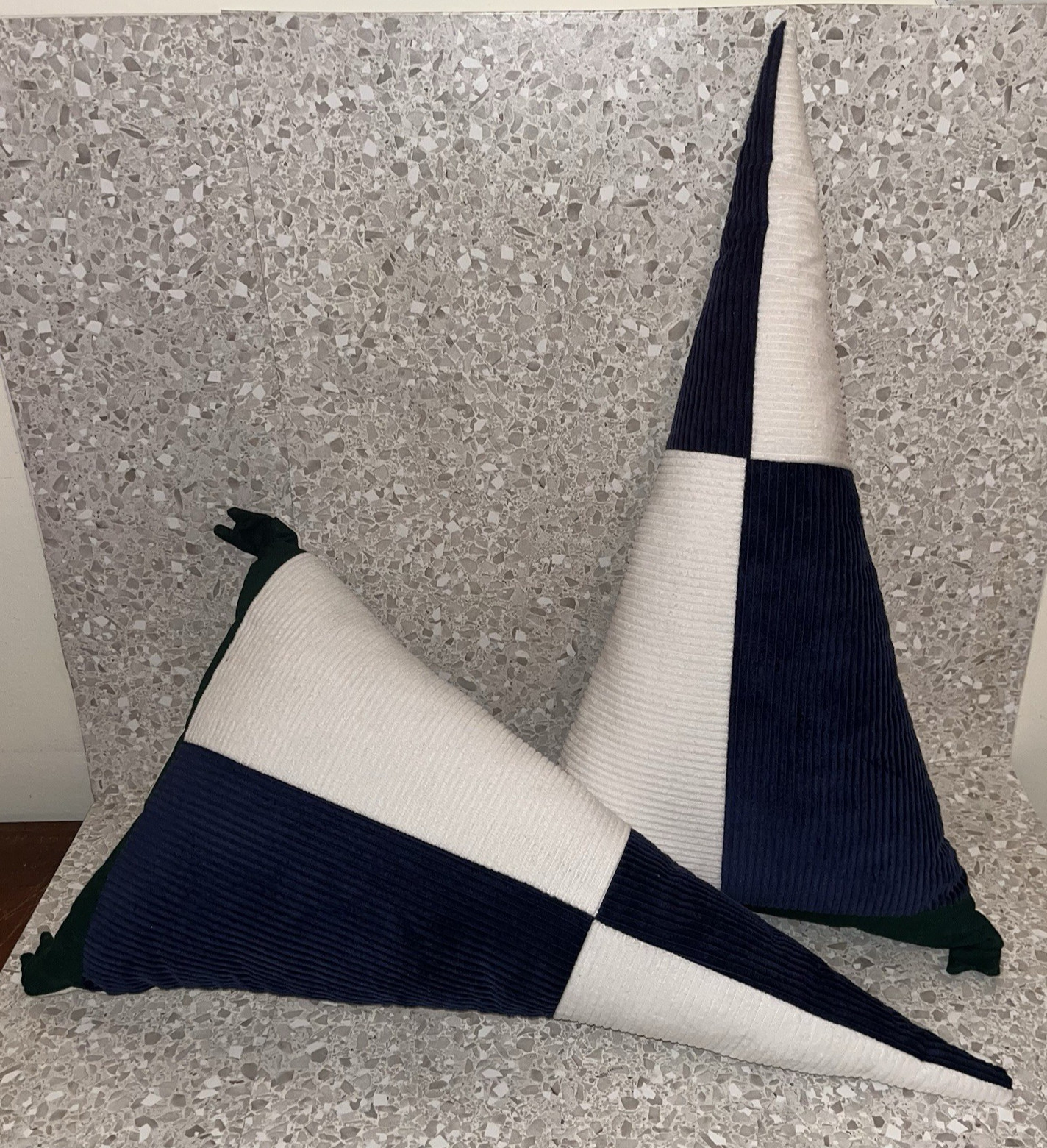 Triangle Corduroy Decorative Throw Pillows Navy Green Cream Nautical Pennant Den gallery