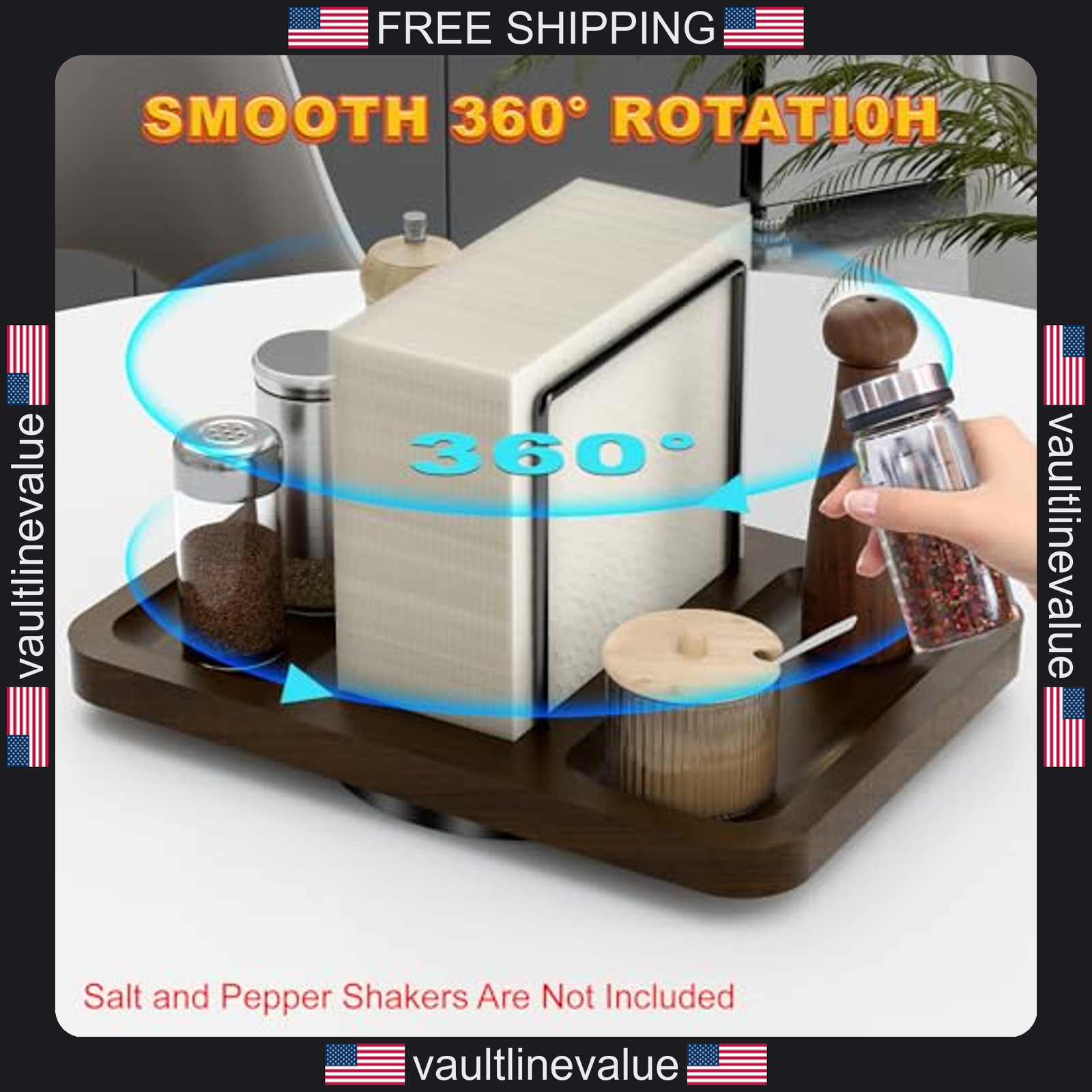 360° Rotating Napkin Dispenser Napkin Salt Pepper Set Dining Table Organizer gallery