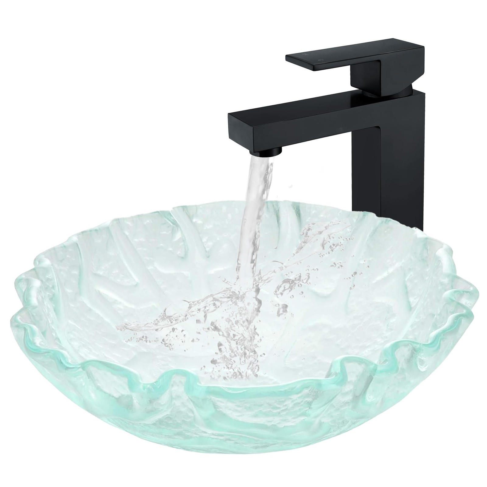 Eden Bath Clear Free-Form Wave Rim Round Glass Sink Bowl Bathroom Vessel Sink... gallery