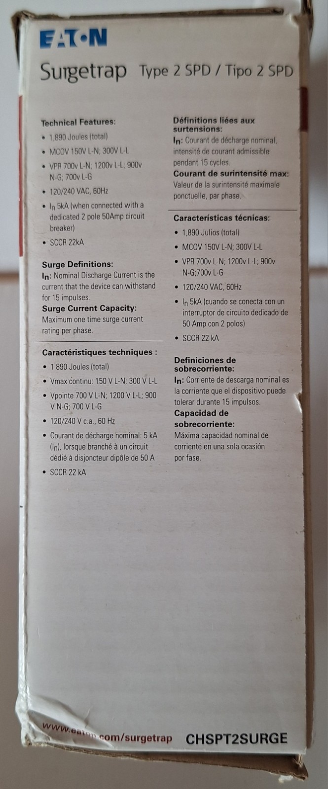 Eaton CHSPT2SURGE SPD Type 2 Chsp Whole Home Surge Protector Nema 4 gallery