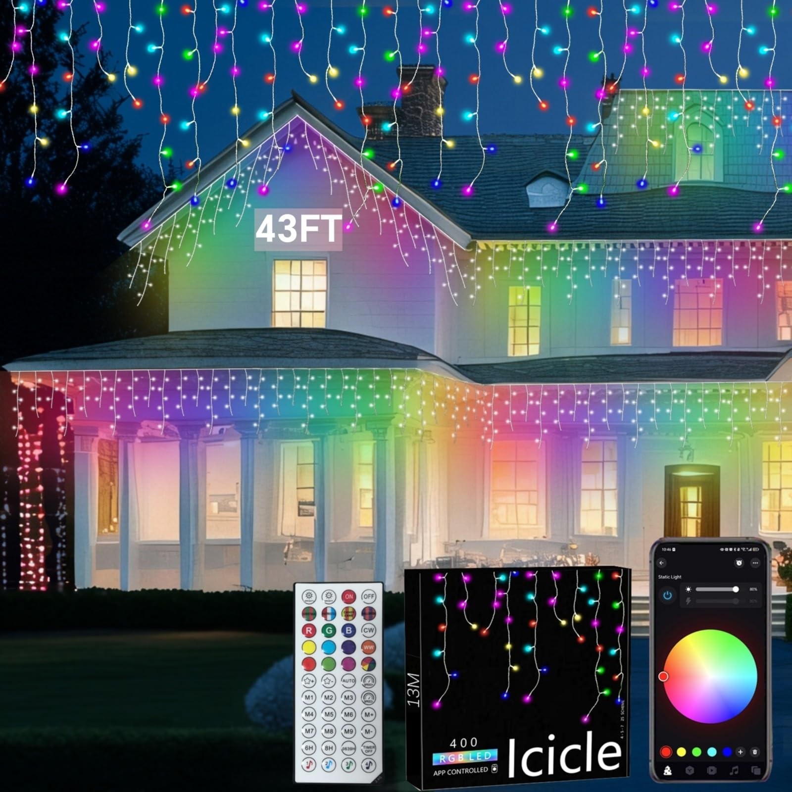 Led Icicle Lights Outdoor,43FT 400 LED RGB Smart 43FT gallery