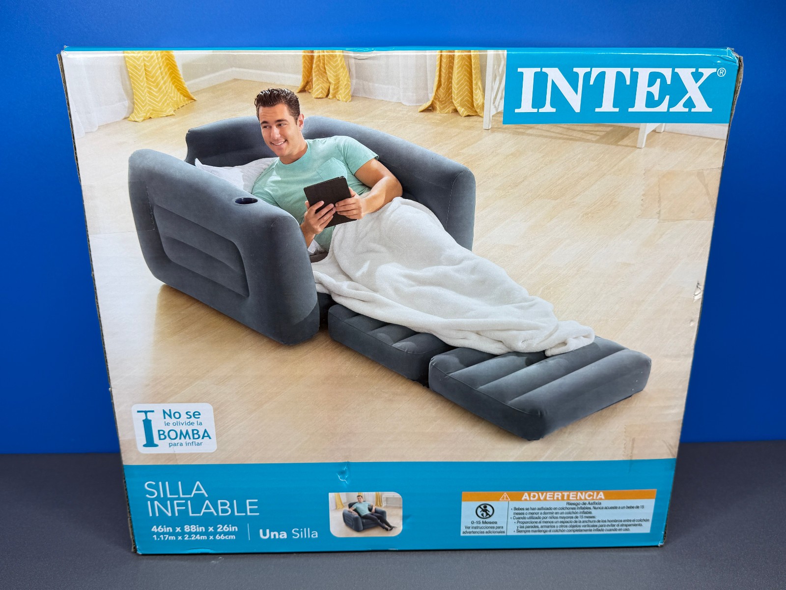 INTEX PULL-OUT PULL OUT BLOW UP INFLATABLE LOUNGE CHAIR BED 46" x 88" x 26" NEW gallery