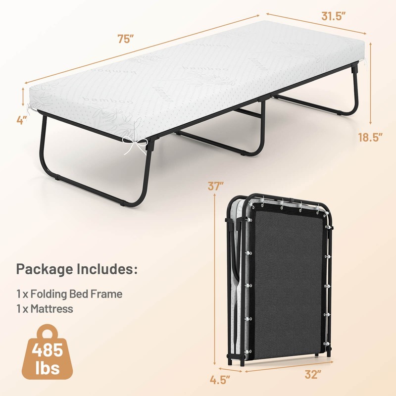 75" x 31" Folding Bed w/ Memory Foam Breathable Mesh & Heavy-Duty Metal Frame gallery