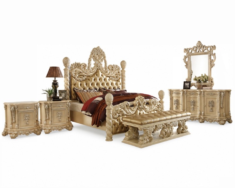 Luxury Ornate King Poster Bed Gold Solid Wood Leather Old World Baroque Rococo gallery