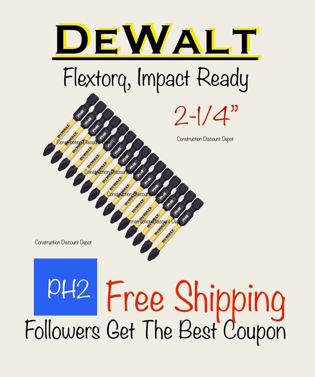 15 DEWALT FlexTorq Bit Set Phillips #2 PH2 2-1/4" in. IMPACT READY NEW gallery
