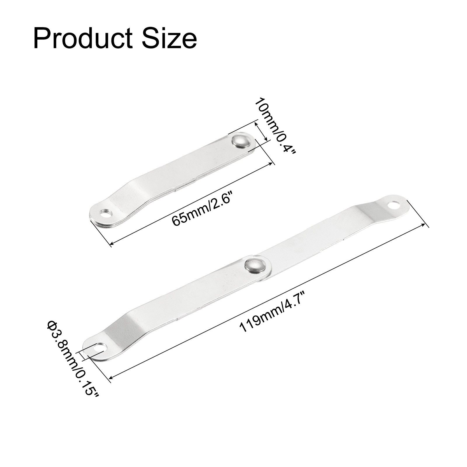 4pcs Lid Folding Support Hinges Silver(Folded L 2.6"/65mm, Plate W 0.4"/10mm) gallery