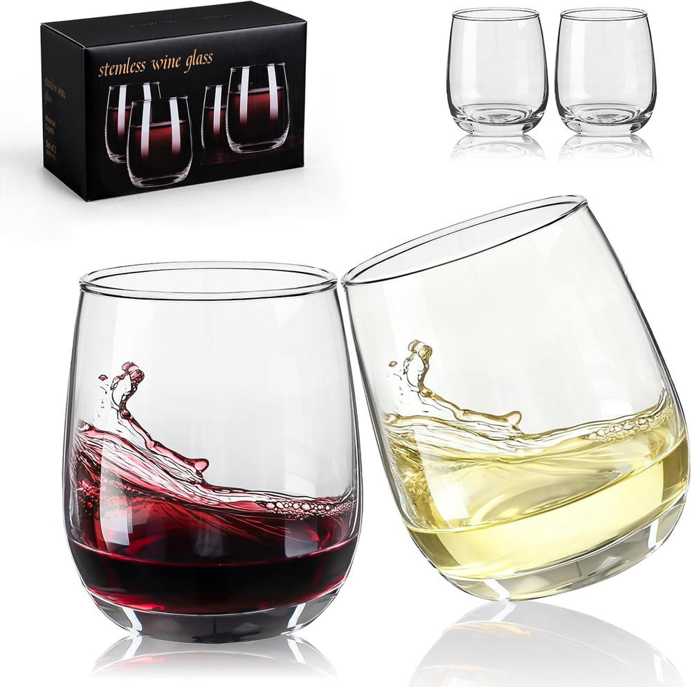 Red Wine Glasses, Stemless Wine Glasses Set 4, Glasses 12 Oz, Smooth Rim Wine Gl