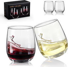Red Wine Glasses, Stemless Wine Glasses Set 4, Glasses 12 Oz, Smooth Rim Wine Gl