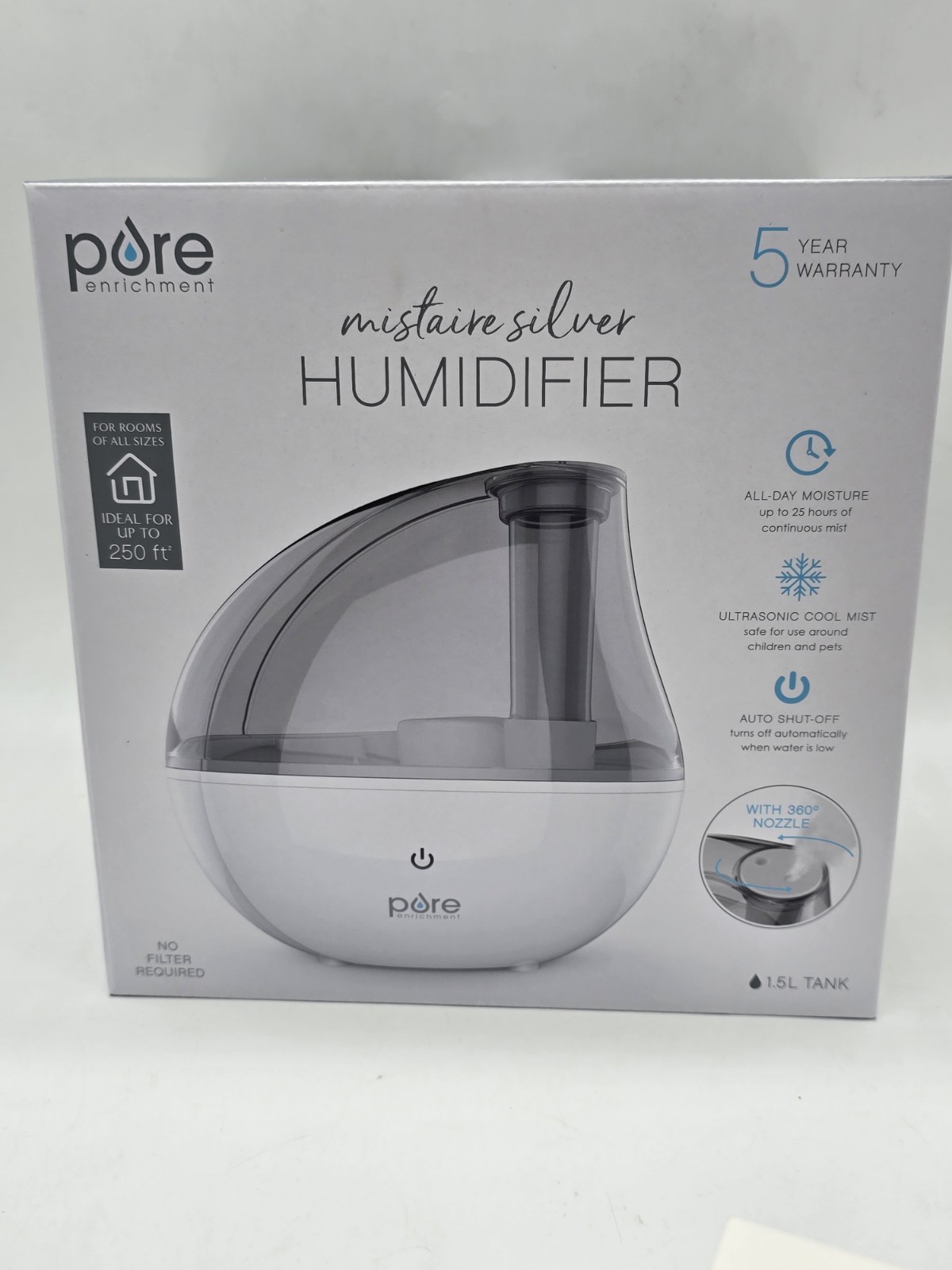 Pure Enrichment Mistaire Silver Ultrasonic Cool Mist Humidifier, 1.5L Tank gallery