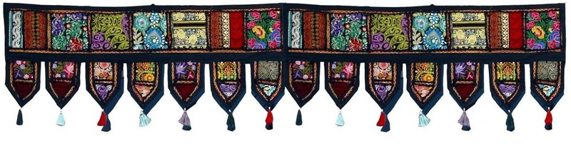 Indian Black Vintage Patchwork Embroidery Toran Door Valance Wall Hanging Decor gallery
