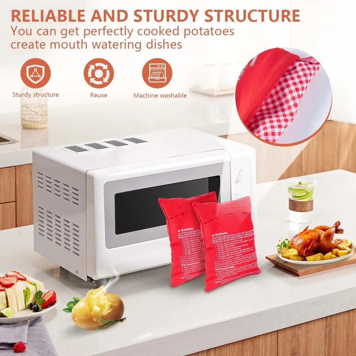 2 Pack New Potato Microwave Cooker Bags 4 Minutes Fast Quick Reusable Washable gallery
