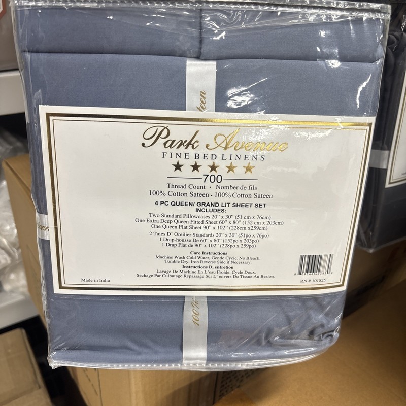 QUEEN SHEET SET Park Avenue 700 Thread Count 100% Cotton SATEEN SMOKE BLUE NEW!! gallery