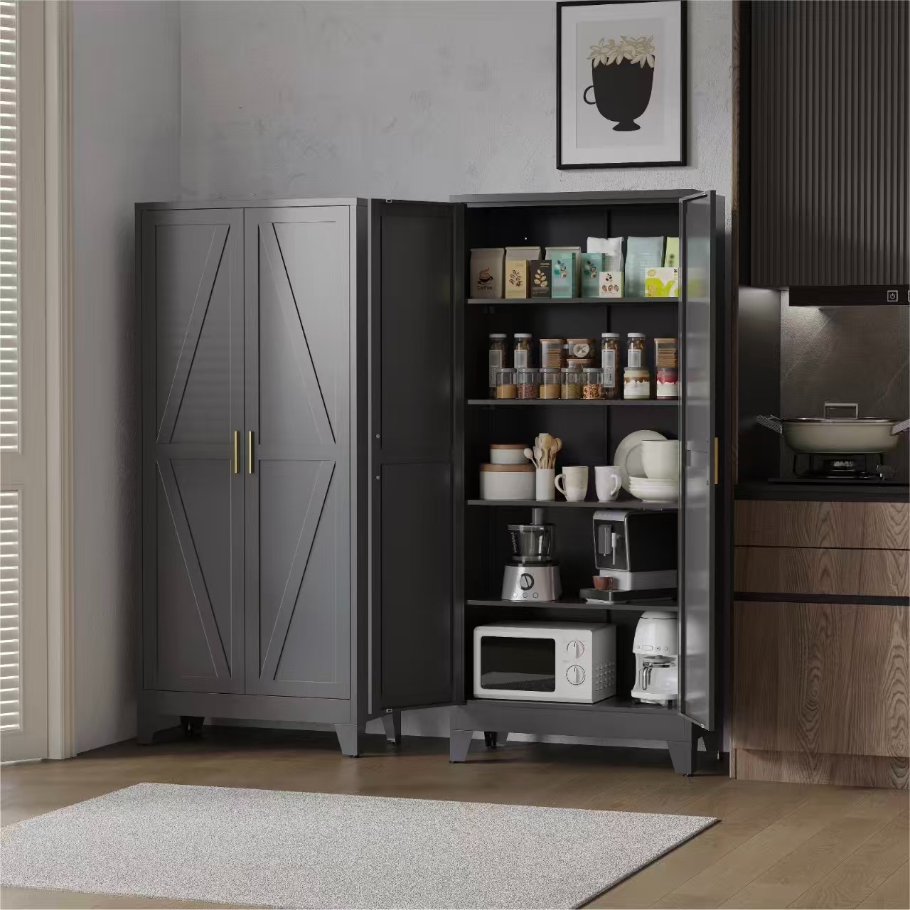 Elegro 71"Farmhouse Metal Storage Cabinet With Barn Doors and Shelves For Office gallery