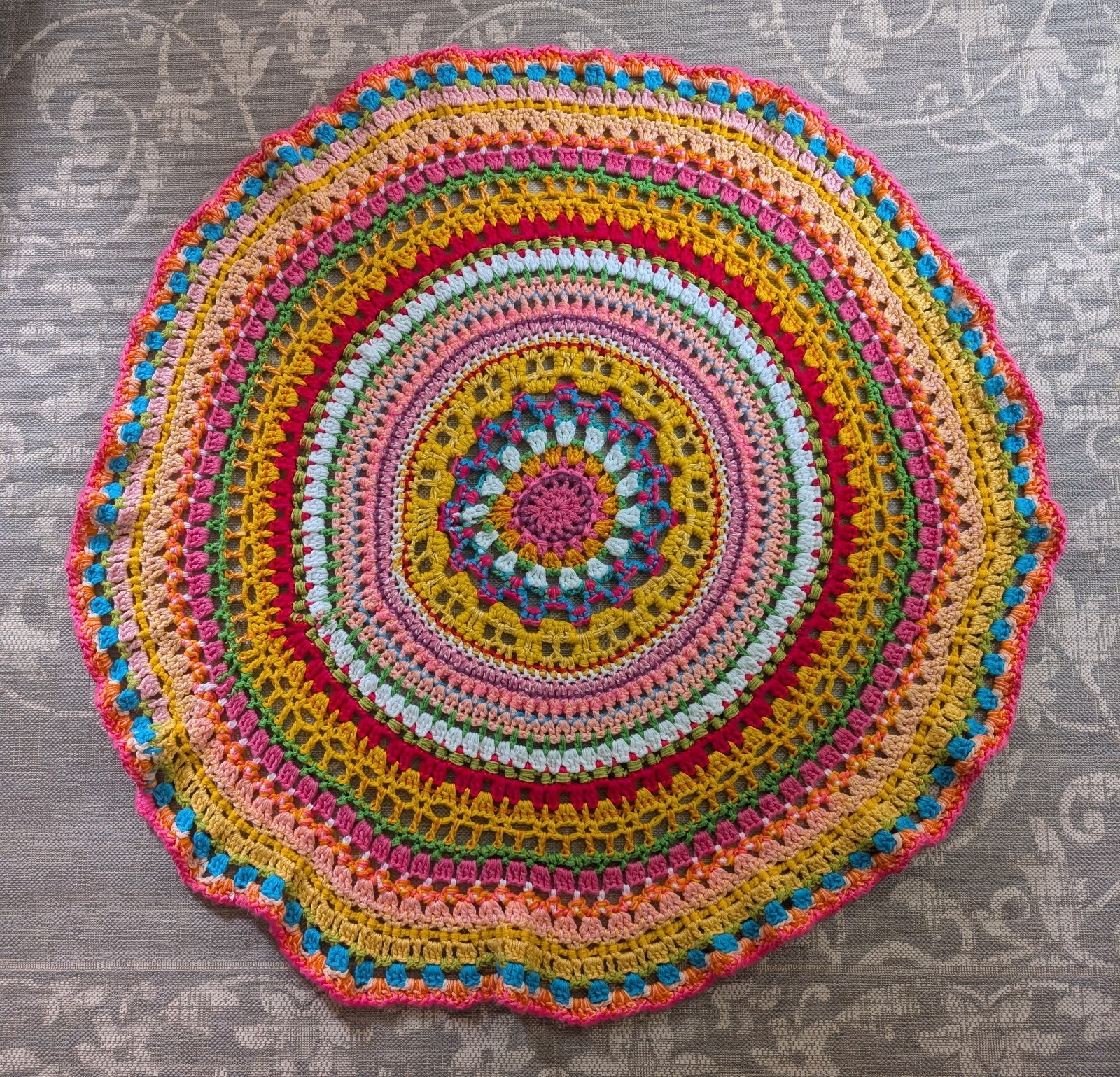 Round Handmade Afghan Mandala Pattern Crochet Throw Blanket or Table Topper 54" gallery