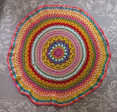 Round Handmade Afghan Mandala Pattern Crochet Throw Blanket or Table Topper 54″