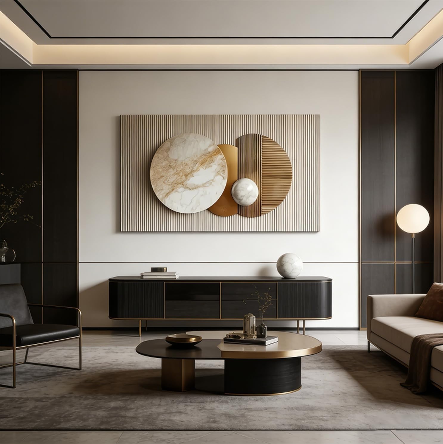 3D Luxury Gold Geometric Wall Art Canvas Modern Black White Framed Decor - 20x40 gallery