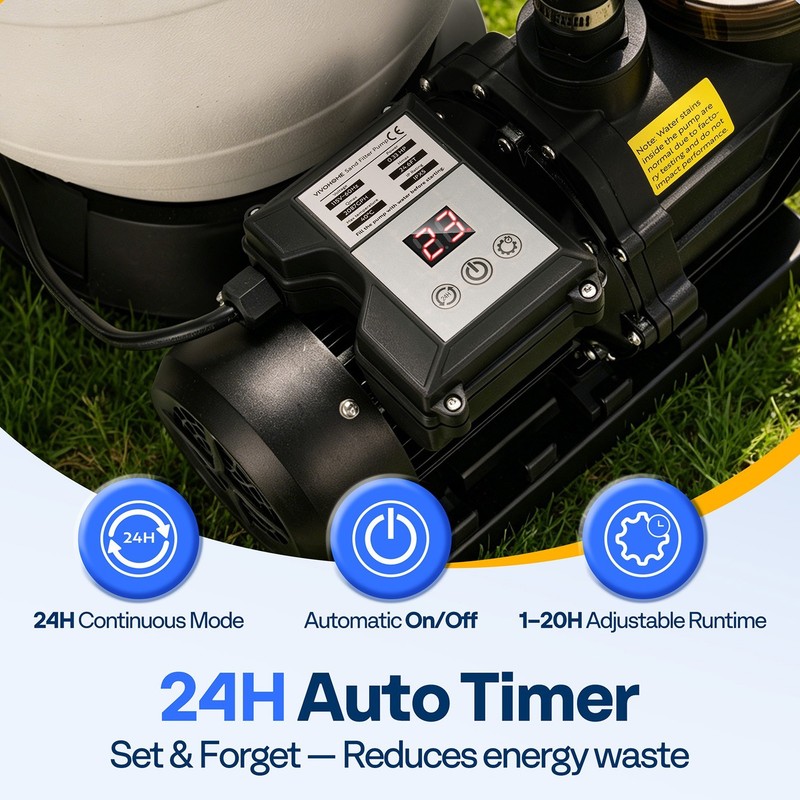 Sand Filter Above Ground w/ Timer & 1/3HP Pool Pump 2080GPH Flow 12" 7-Way Valve gallery