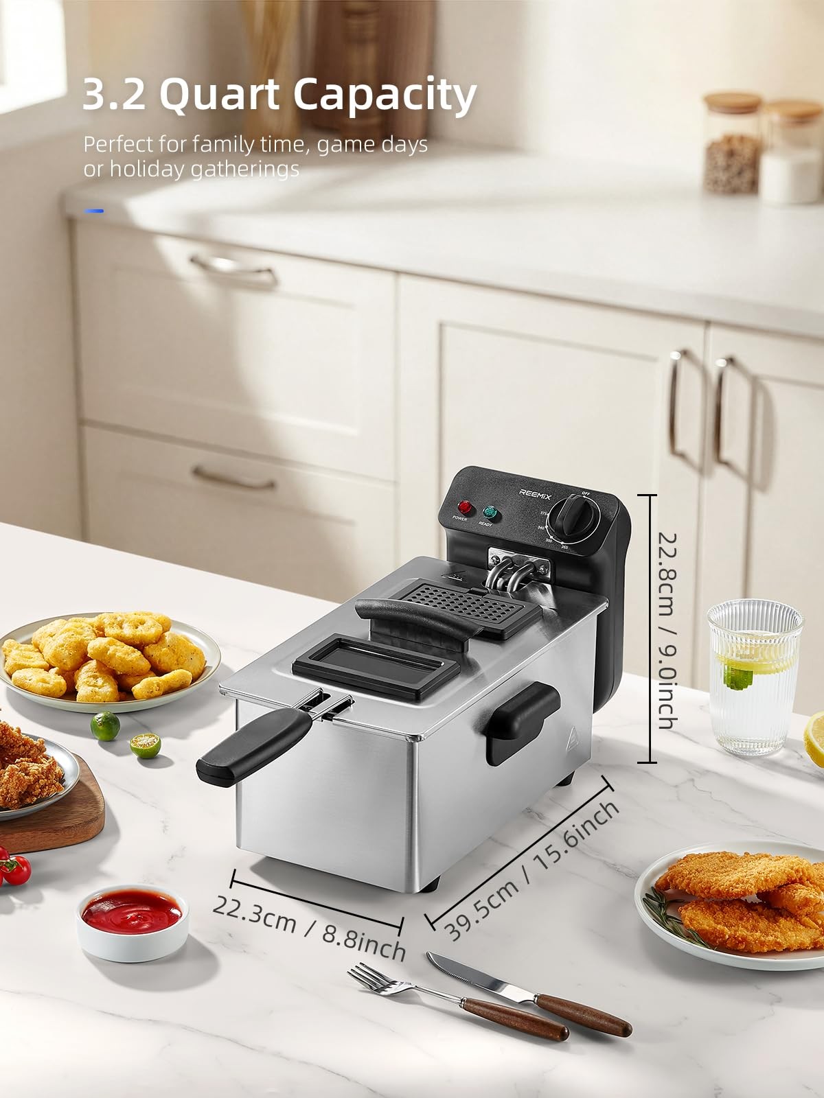 3L Electric Deep Fryer 1500W, Adjustable Temperature up to 375°F, Detachable ... gallery