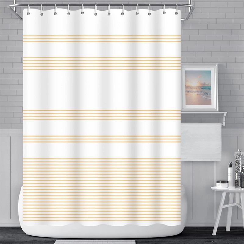Light Yellow Stripes Bathroom Shower Curtain Abstract 48"W x 72"L (Pack of 1) gallery