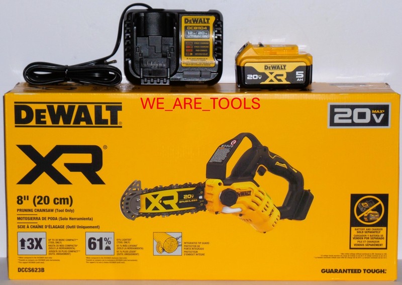 DeWalt Kit DCCS623B 8" Brushless Pruning Chainsaw, 1) 5.0 Battery, Charger gallery