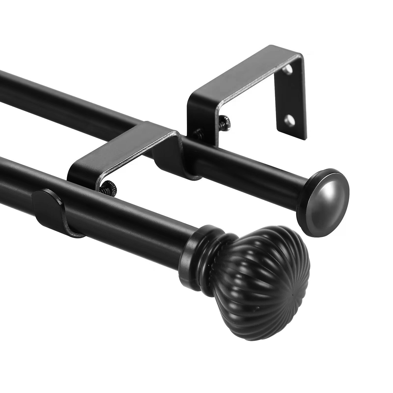 5/8" Double Curtain Rod Set, Fluted Ball Finial, 28"-48"/ 48"-84"/ 84"-120" gallery