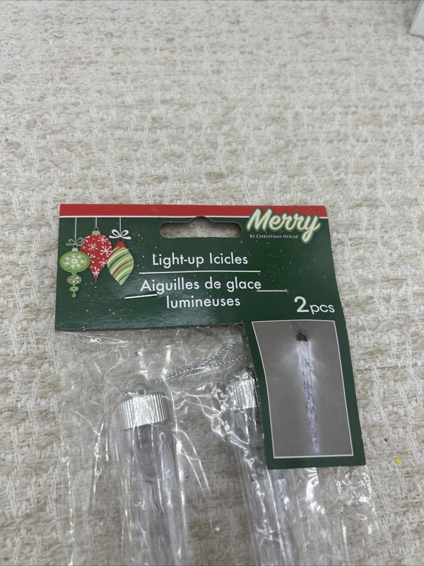 LIGHT UP Tree Ornaments Clear Plastic ICICLE LED lights Xmas Pack of 2 New gallery