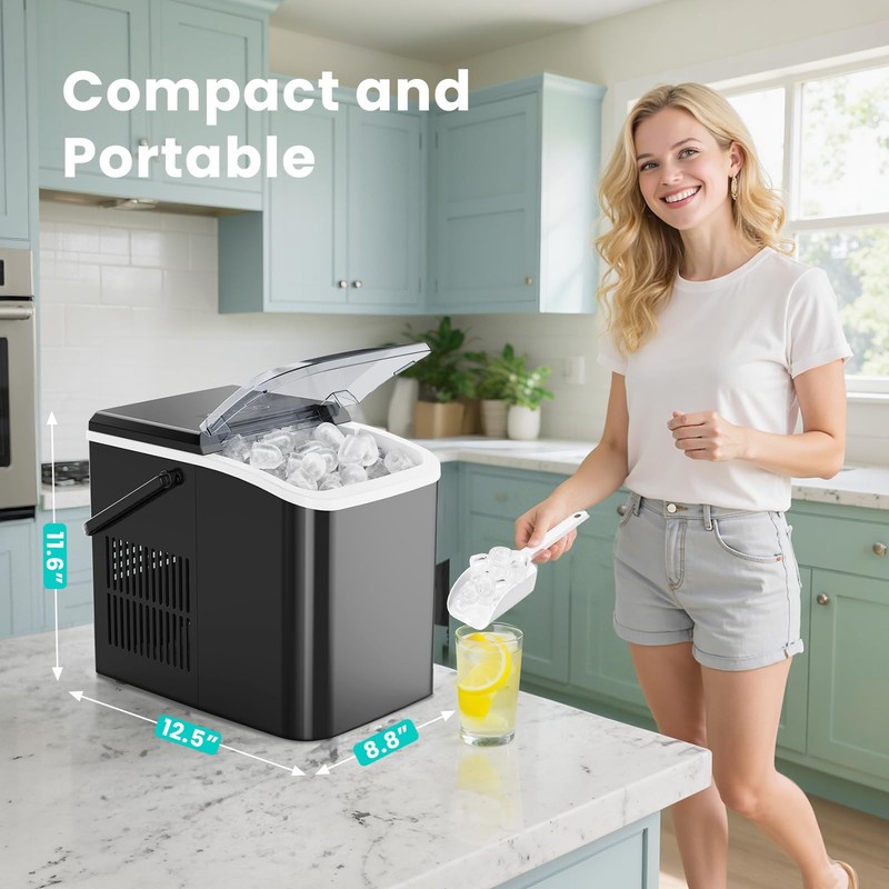 Countertop Ice Maker Machine with Handle, Auto-Cleaning, 26lbs in 24Hrs, 2 Sizes gallery