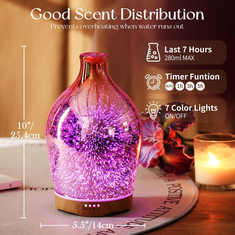 Porseme 280ml Essential Oil Diffuser 3D Glass Aromatherapy Ultrasonic Humidif... gallery