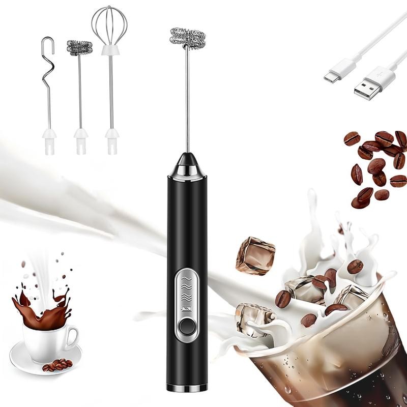Rechargeable Handheld Milk Frother with 3 Heads & 3 Speeds, Detachable gallery