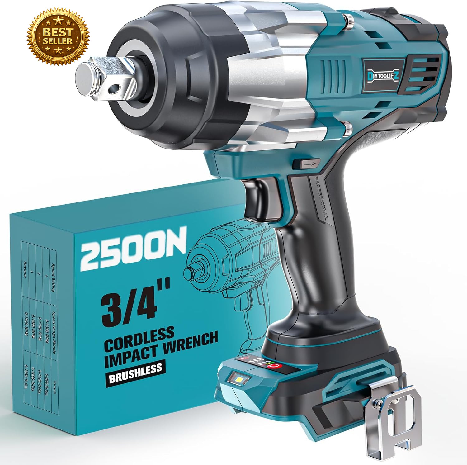 3/4" Cordless Impact Wrench Compatible with Makita 18V Battery: 1850Ft-Lbs(2500N gallery