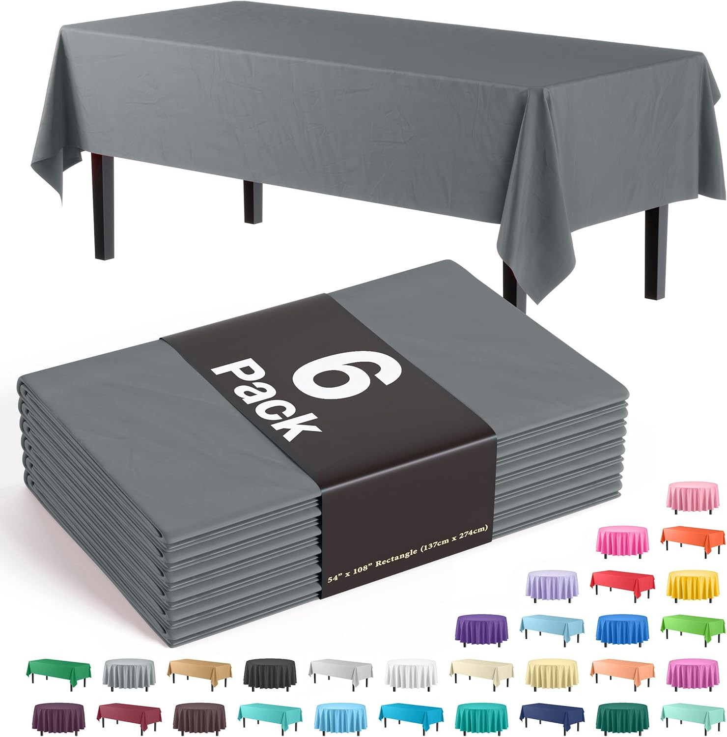 Party Solids 6-Pack Premium Plastic Tablecloth 54in. x 108in. Rectangle Plastic gallery