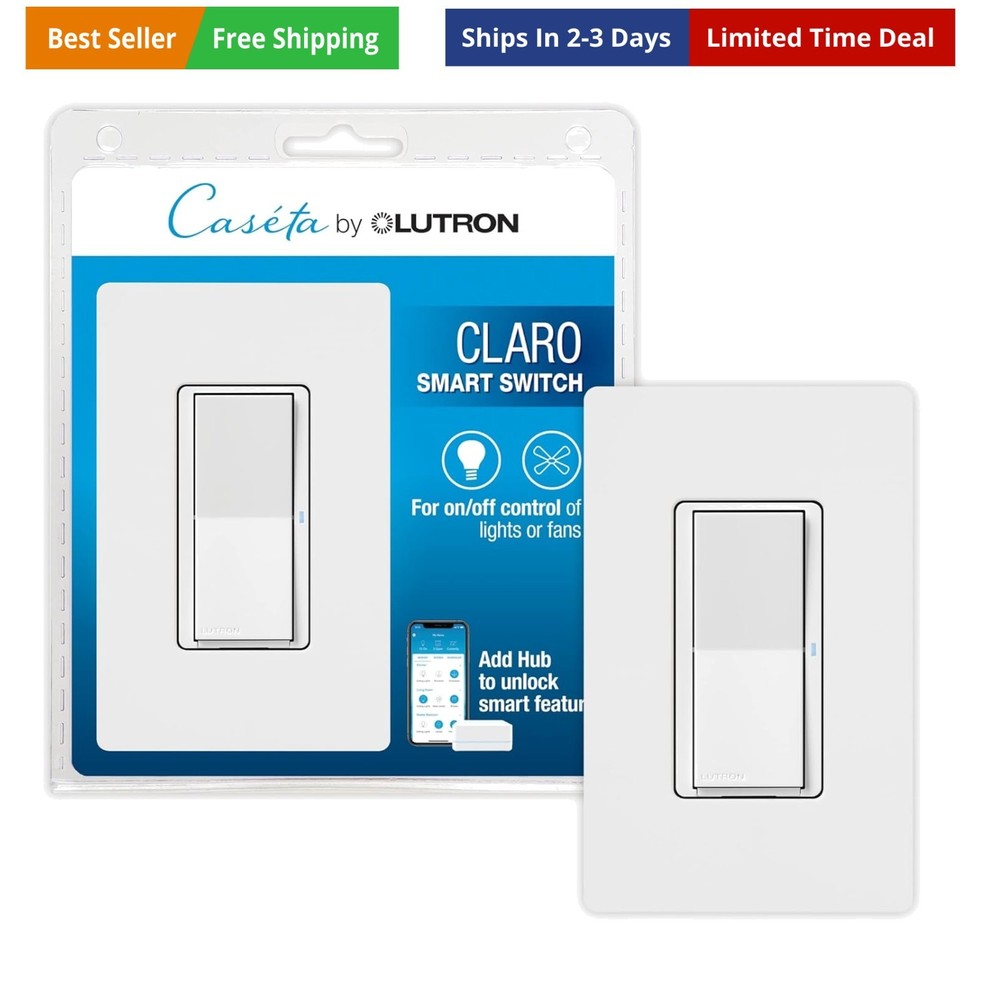 Claro Smart Light Switch w/ Wall Plate for Caseta Lighting, for LED Lights, F...