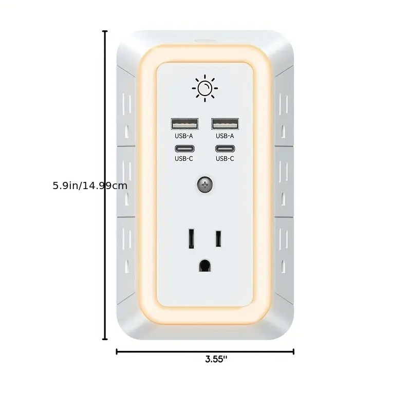 2 Pack Wall Outlet Surge Protector with 7 AC Outlets, 4 USB Ports & Night Light gallery