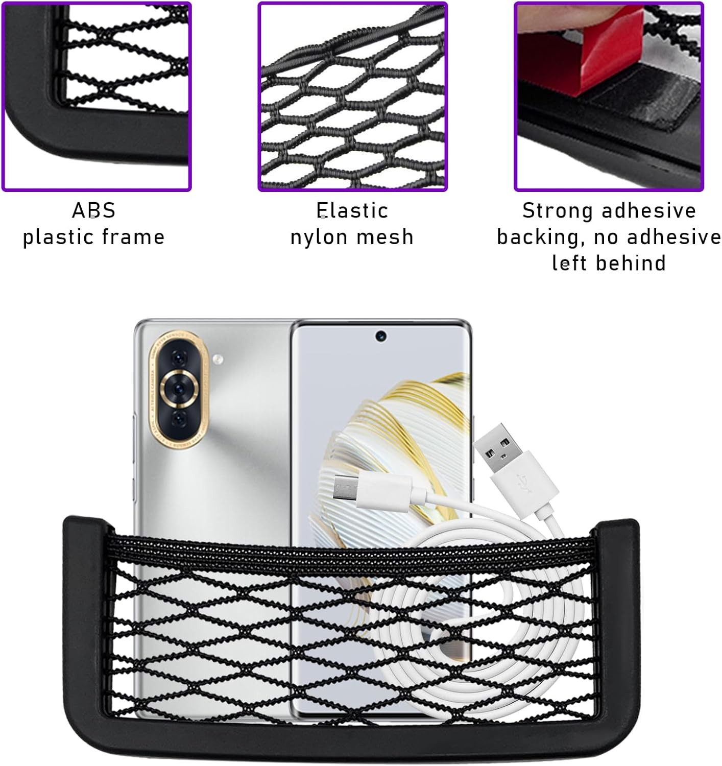 4 PCS Car Pocket Phone Net, Universal Seat Side Storage Net Bag wit Size: 4PCS gallery