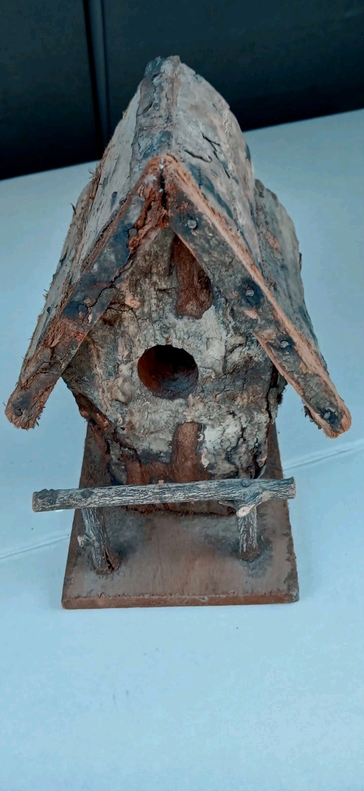 Vintage Handmade Rustic Wood Bark Birdhouse gallery