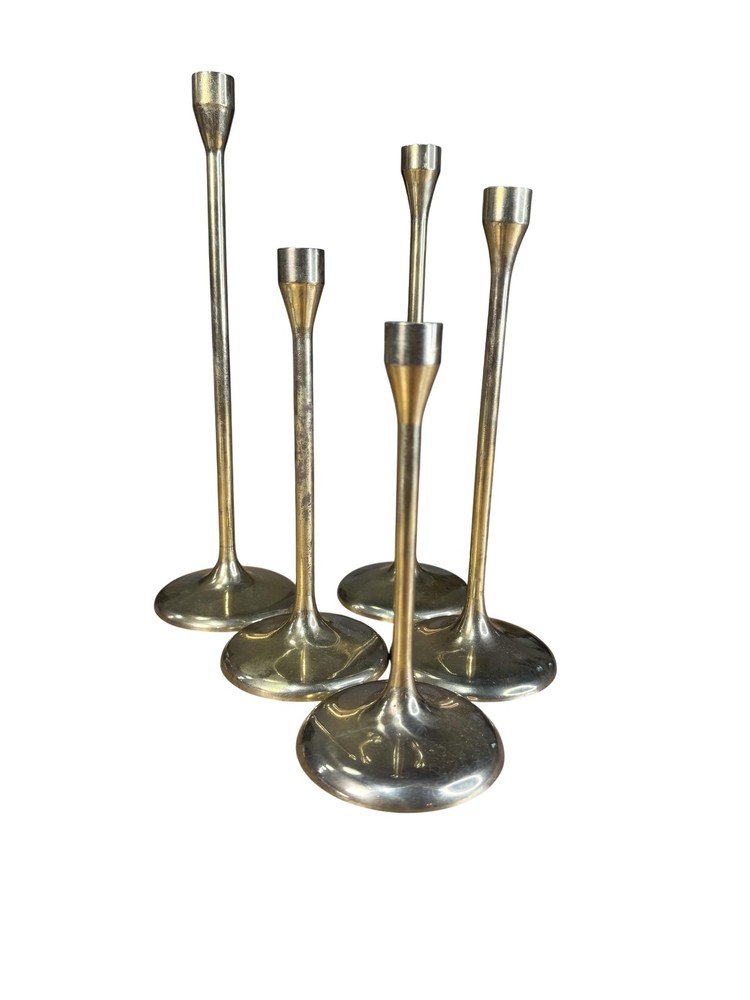 Brass & Copper Collection Cobalt Candlestick Holders Set 5 Gold MCM Vintage