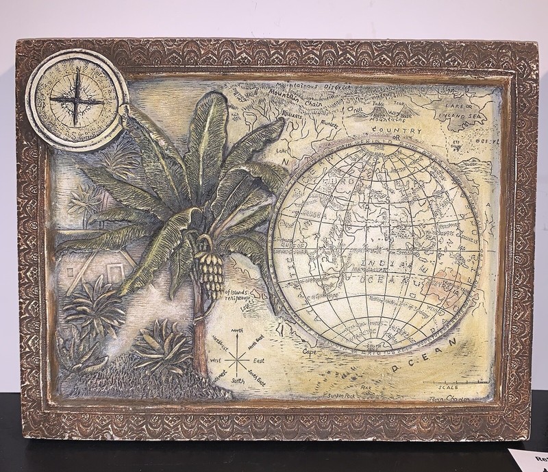 2 Globe Safari Map Ceramic Embossed Wall Art Plaques Tina Chaden ARTIQUE Vintage gallery