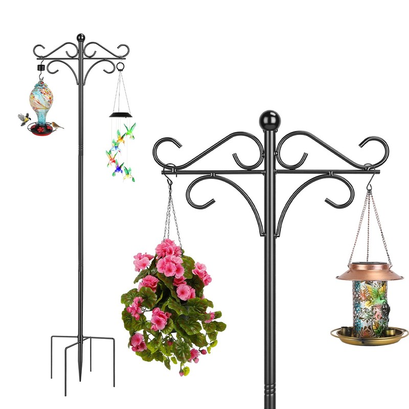 2x Double Shepherds Hooks for Outdoor 76" Heavy Duty Adjustable Bird Feeder Pole gallery