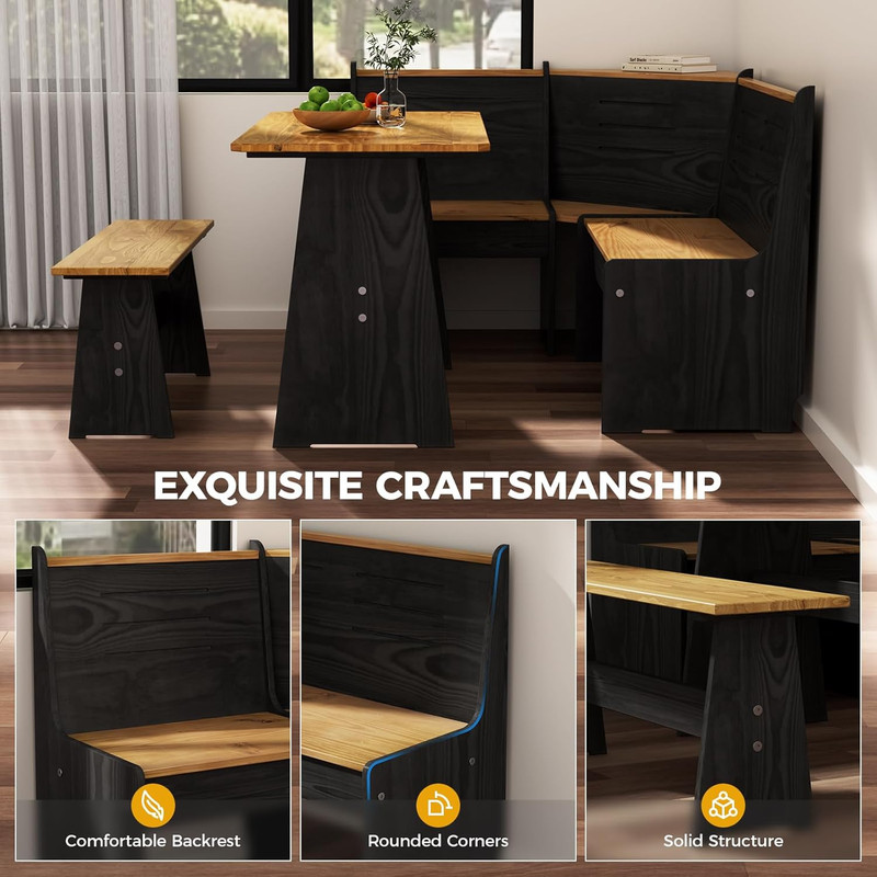 Solid Wood Corner Dining Table Set L Shape Bench Kitchen Nook 4-6 gallery