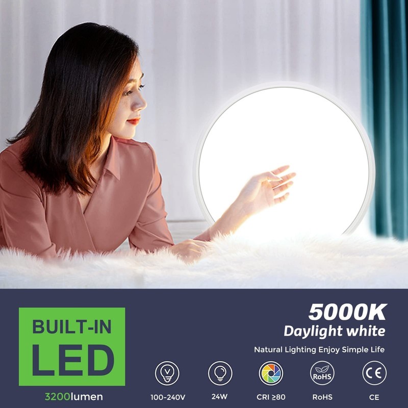 12" LED Flush Mount Ceiling Light, 5000K Daylight, 3200LM, Modern Round Fixture gallery