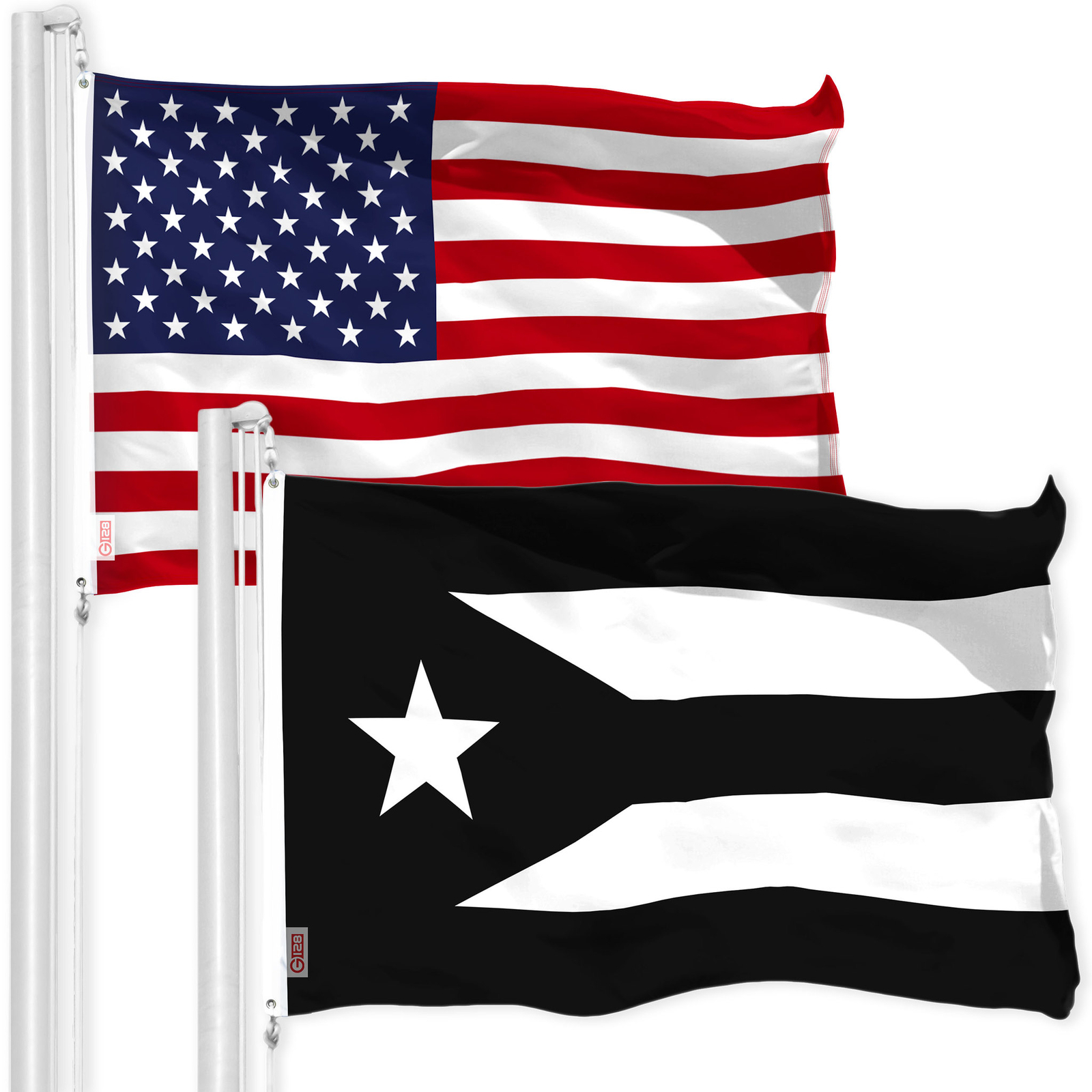 G128 Combo: American Flag & Puerto Rico BK & WH PR Flag 3x5 Ft Both Printed Poly gallery