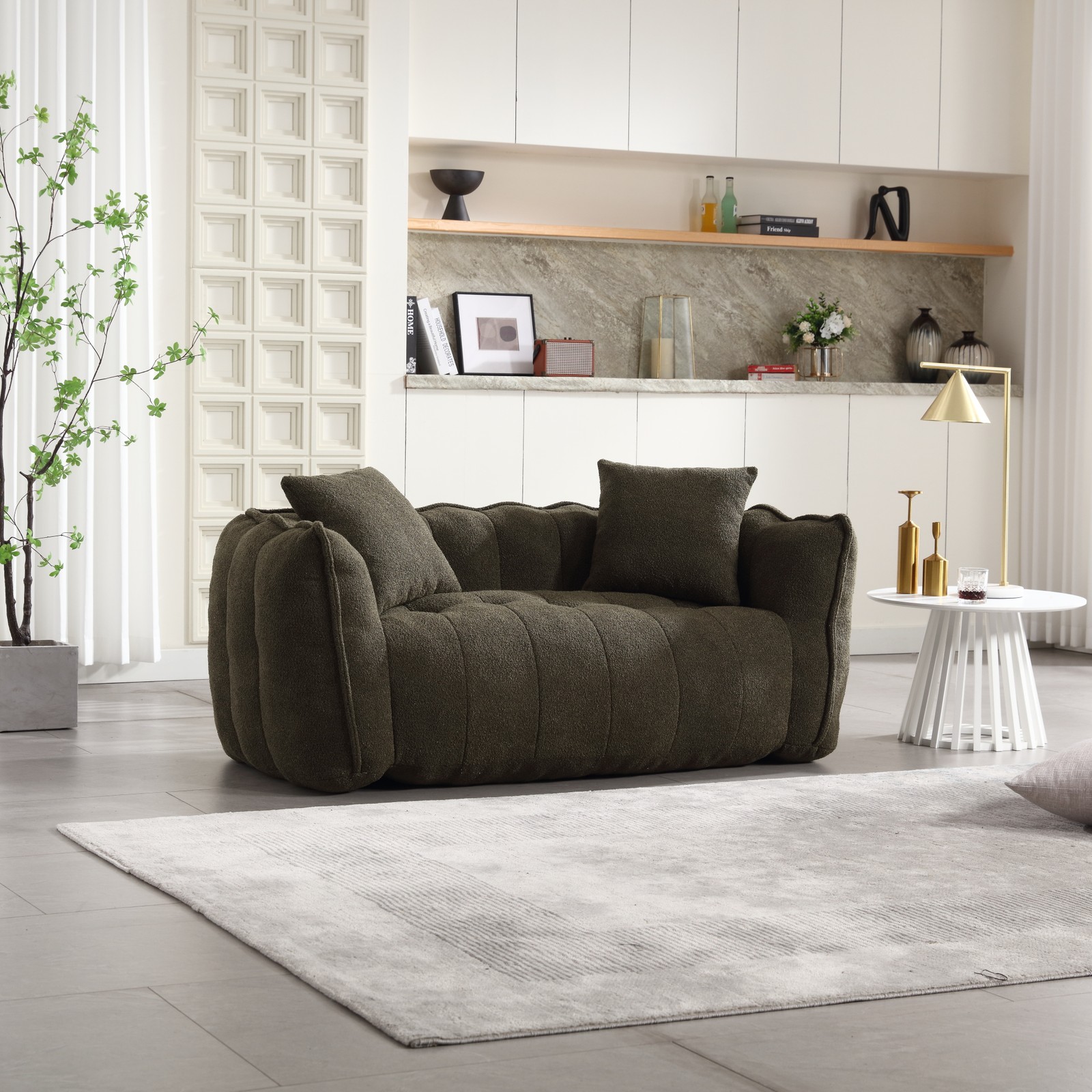 Large Square Bean Bag Chair Sofa, 66"x35"x25", Olive Green Chenille gallery