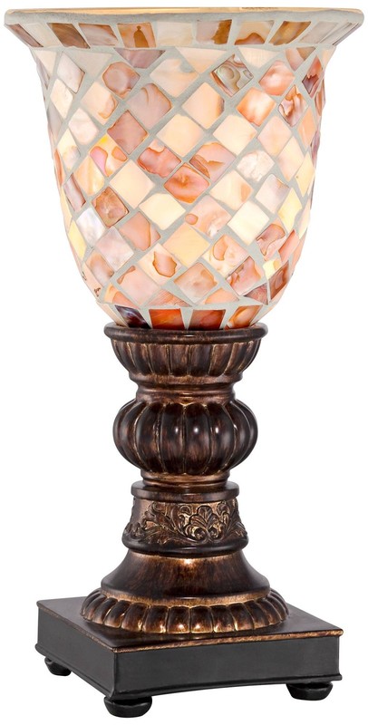 Traditional Uplight Accent Table Lamp 12" High Bronze Mosaic Ivory Glass Bedroom gallery
