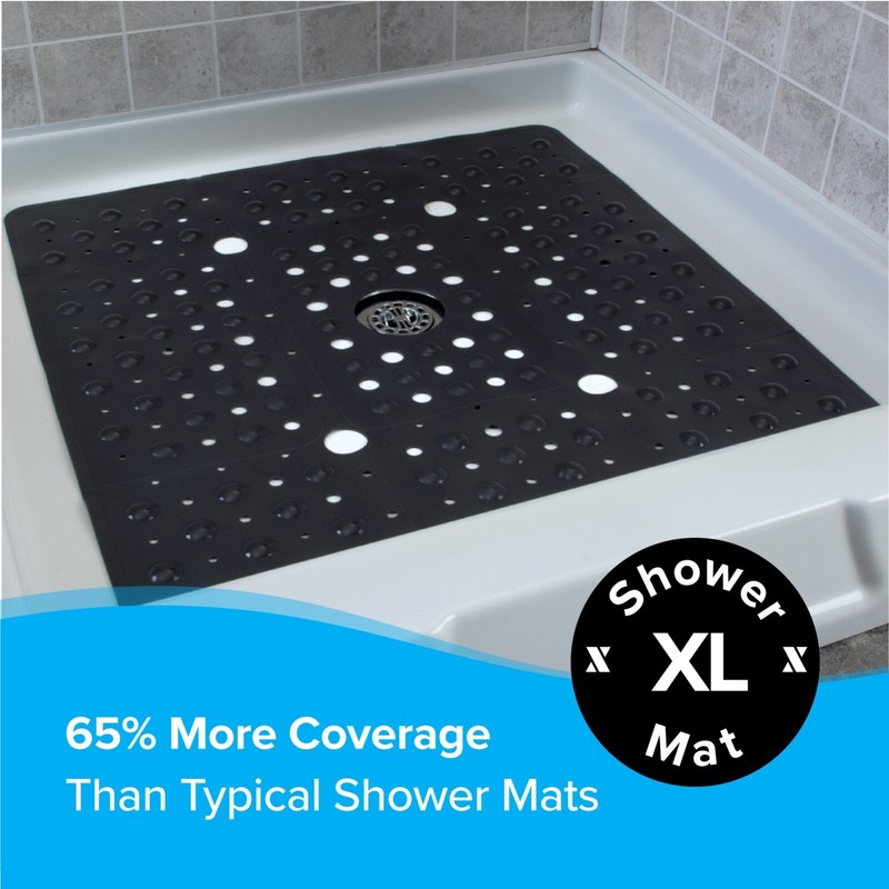 65% MORE COVERAGE! SlipX Solutions Solid Black Extra Large Shower Mat (27") gallery