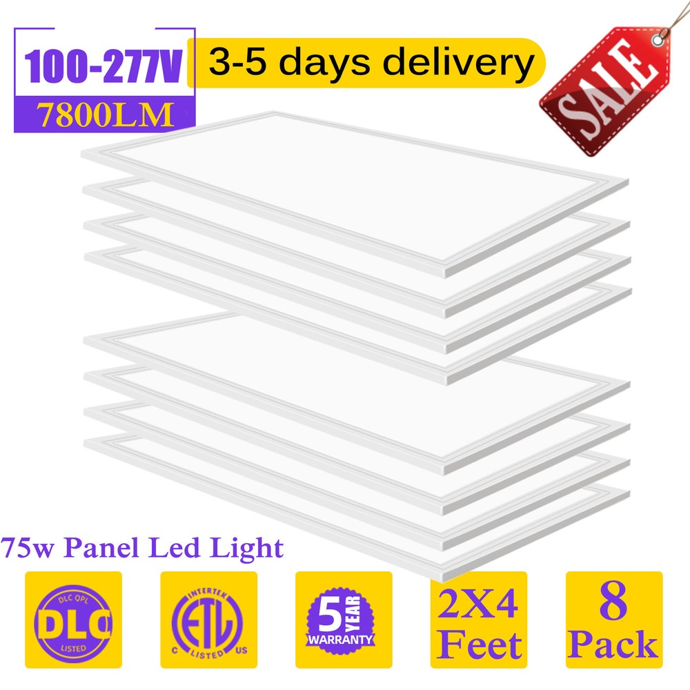 4-12Pcs 2X4ft LED Flat Panel Light,75W with 7800 lumens,5500K White,Drop Ceiling