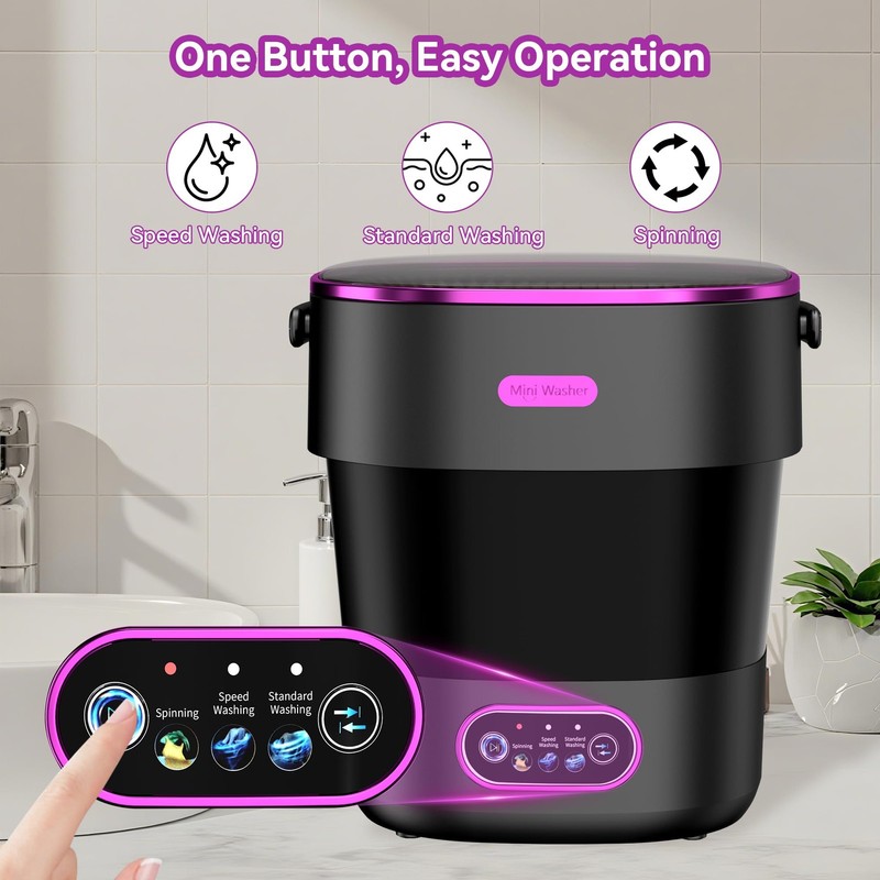 Portable Washing Machine, Folding 20L Mini Washer and Spin-Dryer, 3 Black gallery